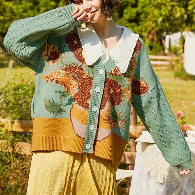 Cardigan inspirées de Van Gogh Les Tournesols.